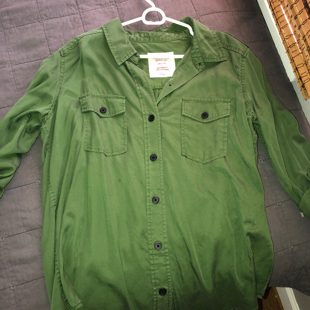 Army green long button up